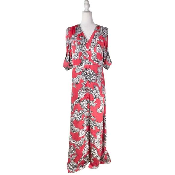 Express Red and Black Floral Maxi Dress Sz S - Picture 2 of 9